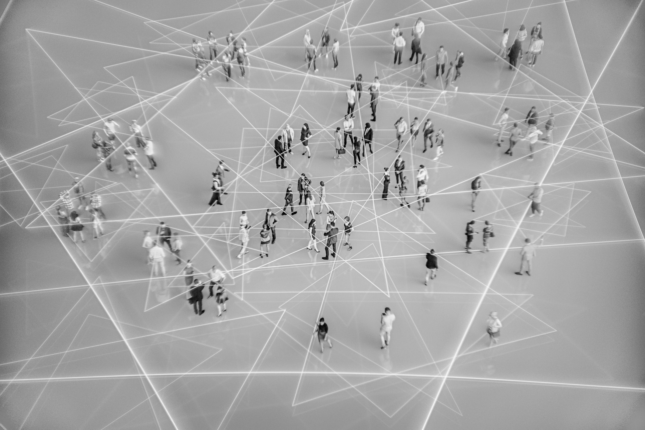 Overhead view of people and lines