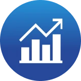 Increasing statistics symbol on blue background